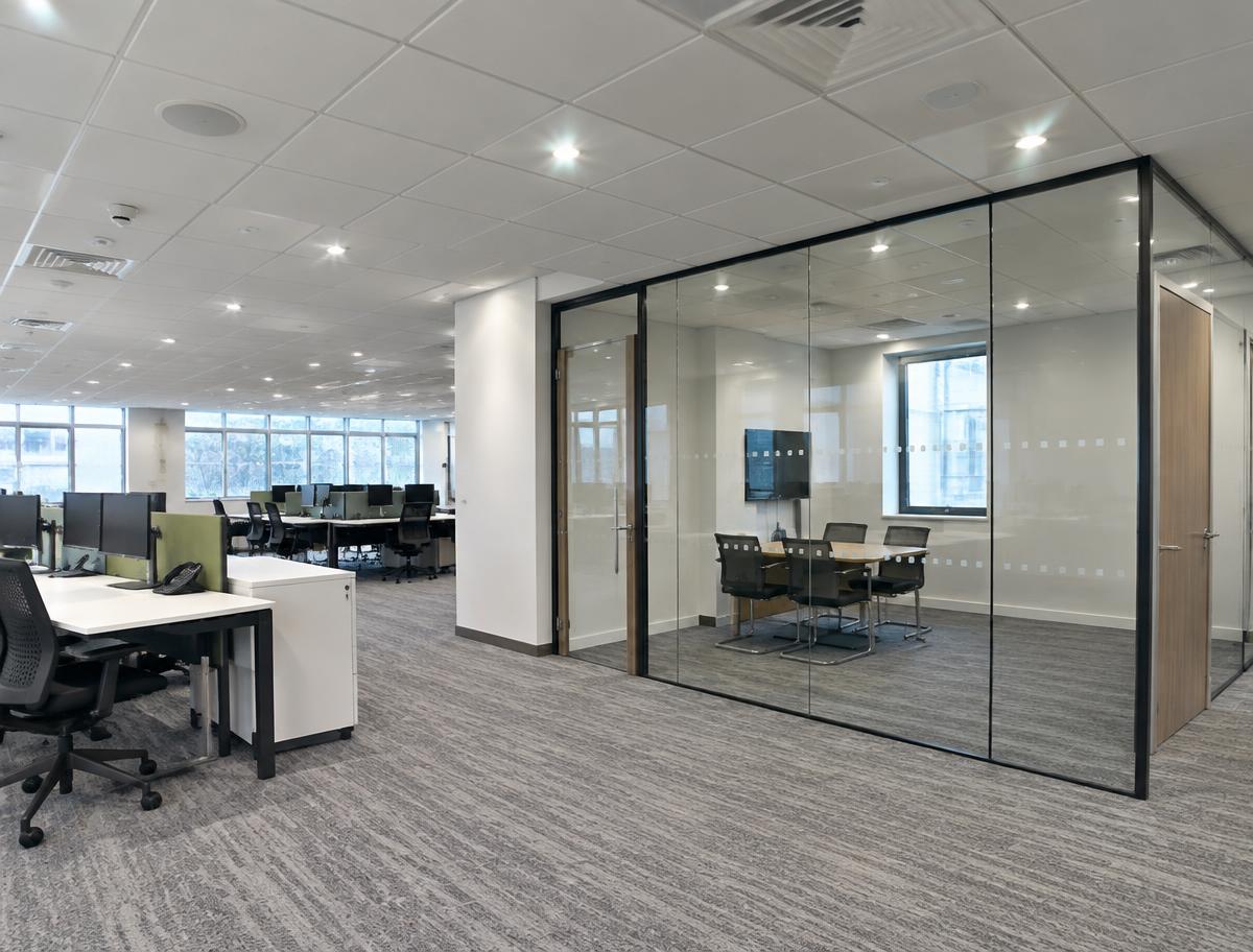 Office with new glass and drywall partitions